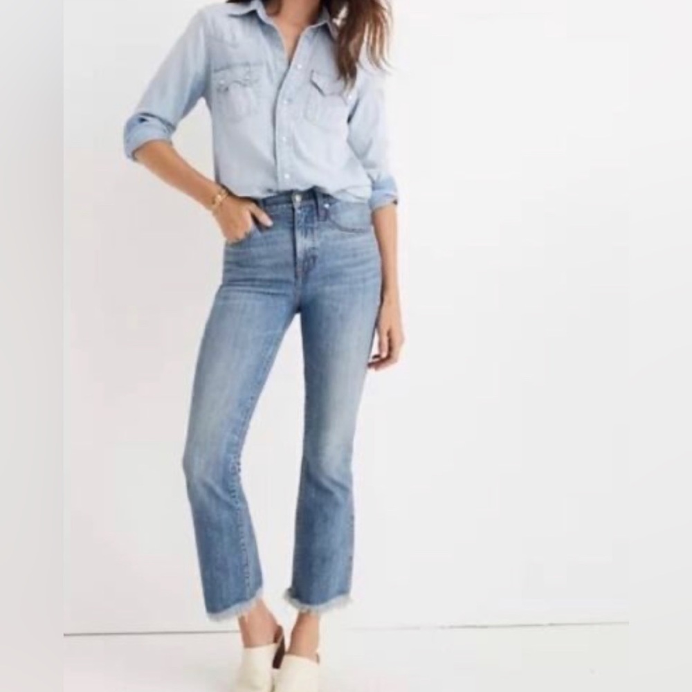 Madewell Cali Denim Boot, Fringe Hem Eco Wash, Size 28